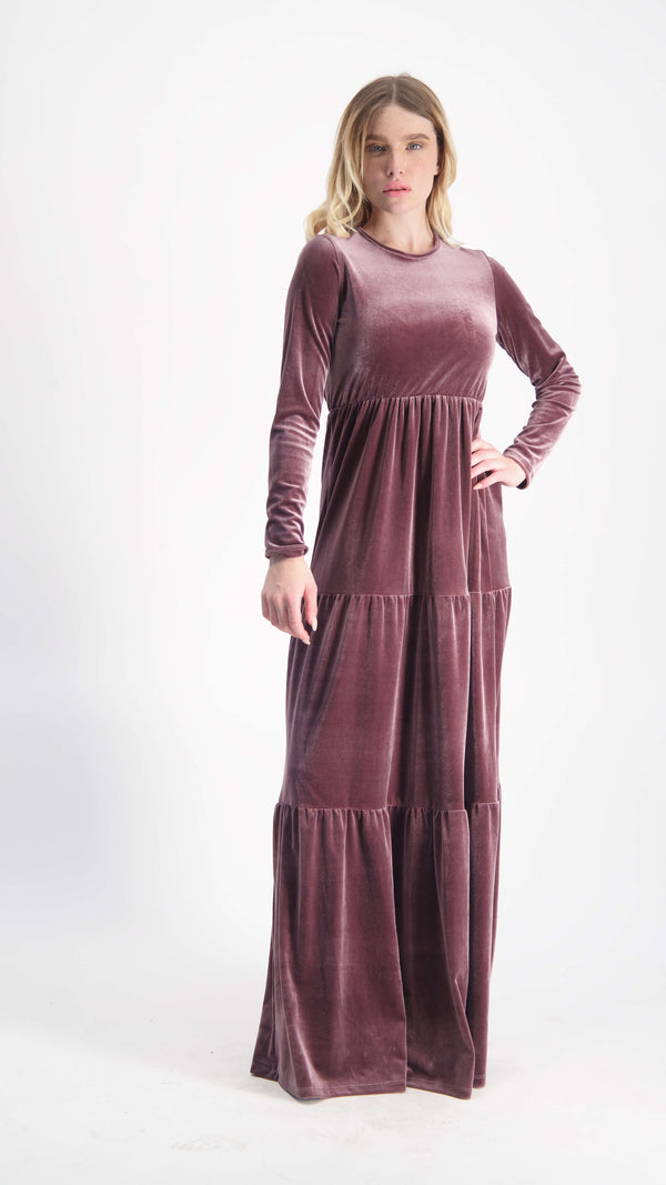 Velvet Maxi Layers Dress / Pudra