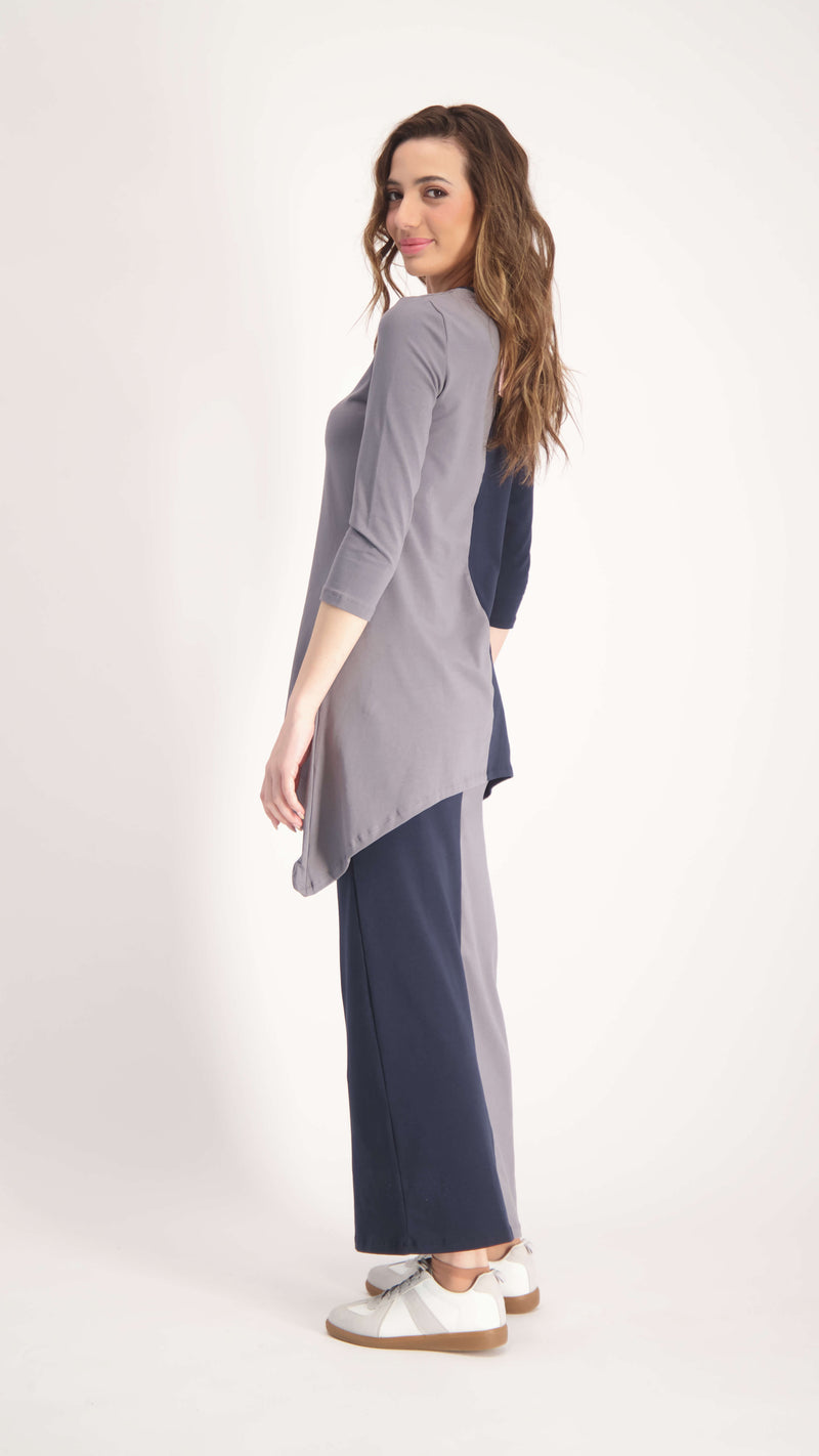 2 Color Maxi Skirt / Navy & Grey