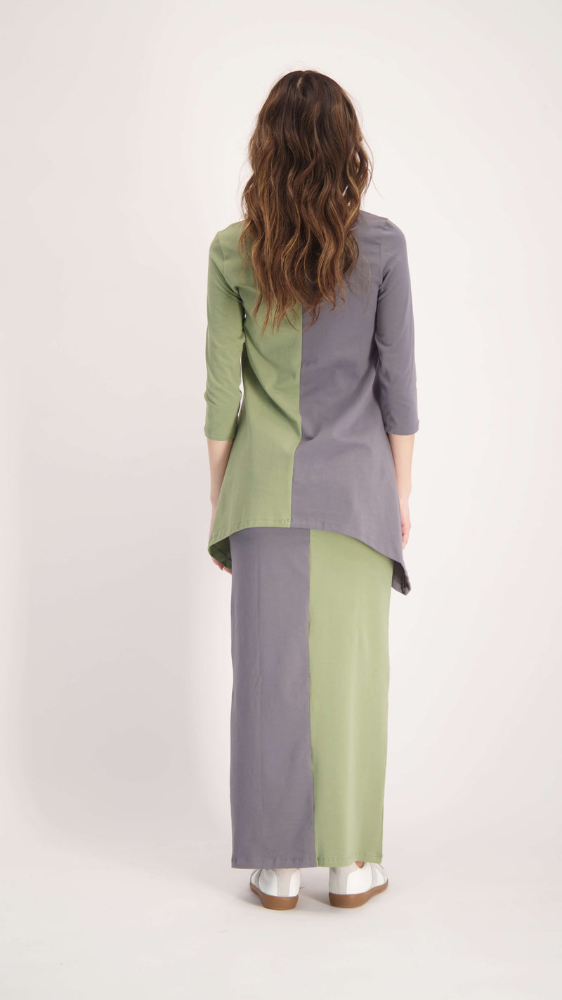 2 Color Maxi Skirt / Grey & Olive