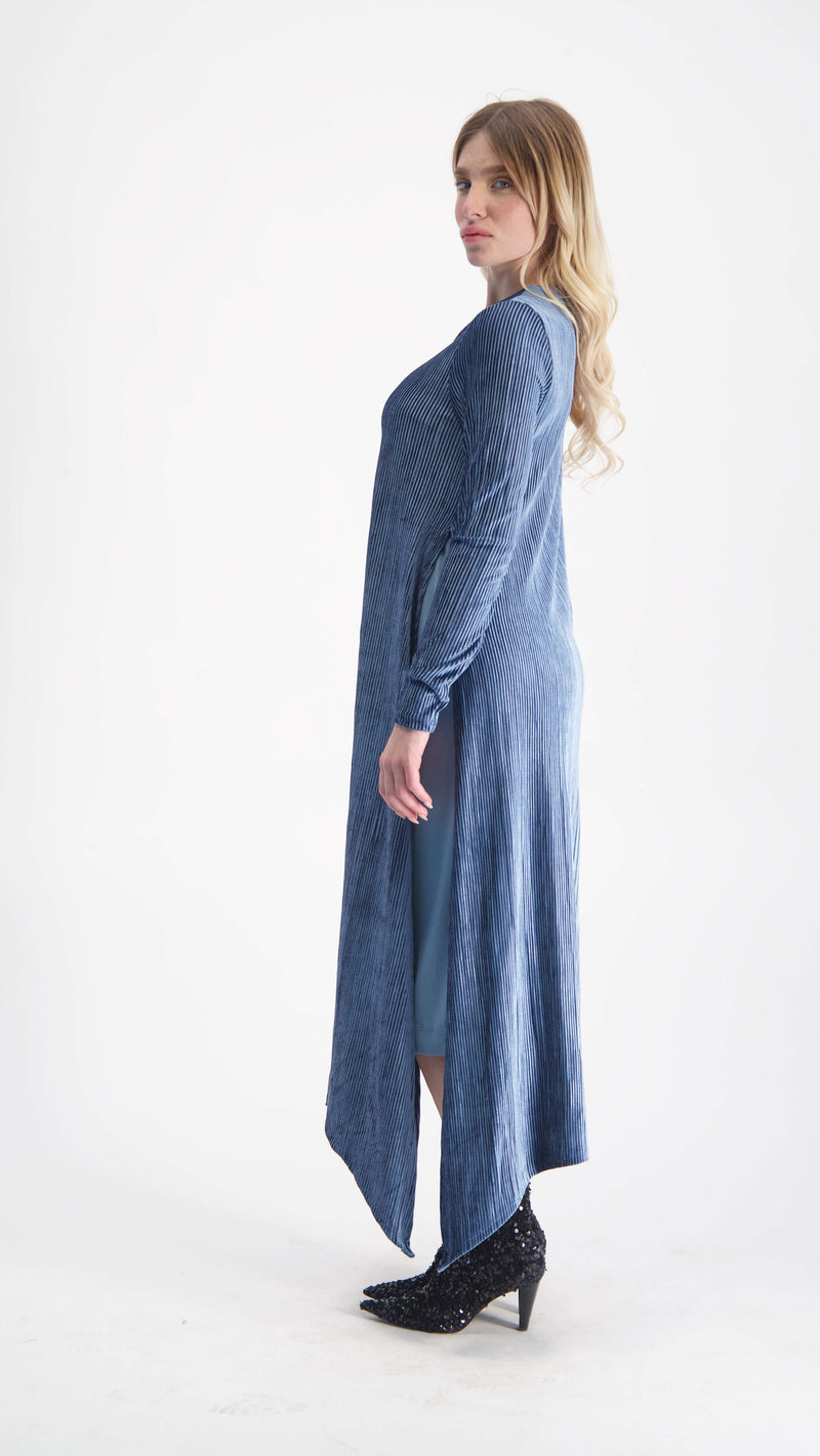 Asymmetric Ribbed Velvet Dress / Petrol