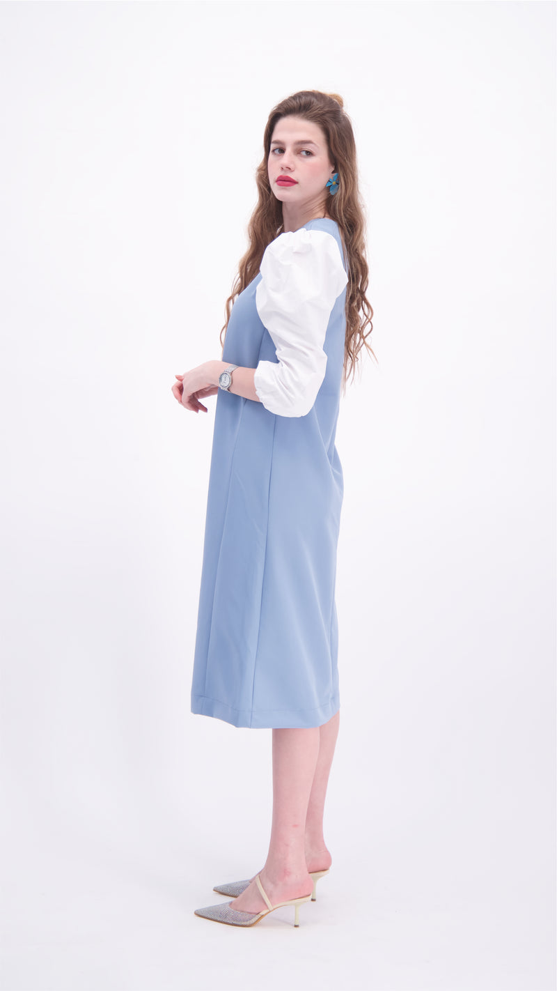 Nursing Puff Sleeve Dress / Blue