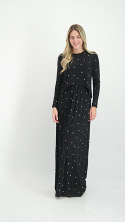 Maxi Nursing Dress / Black Polka Dots