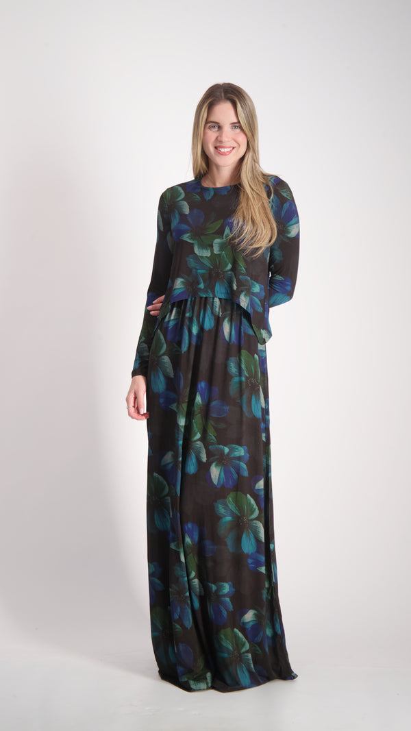 Maxi Nursing Dress / Green Flowers