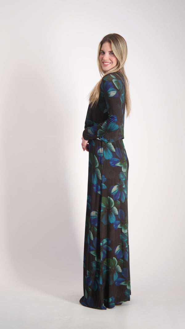 Maxi Nursing Dress / Green Flowers