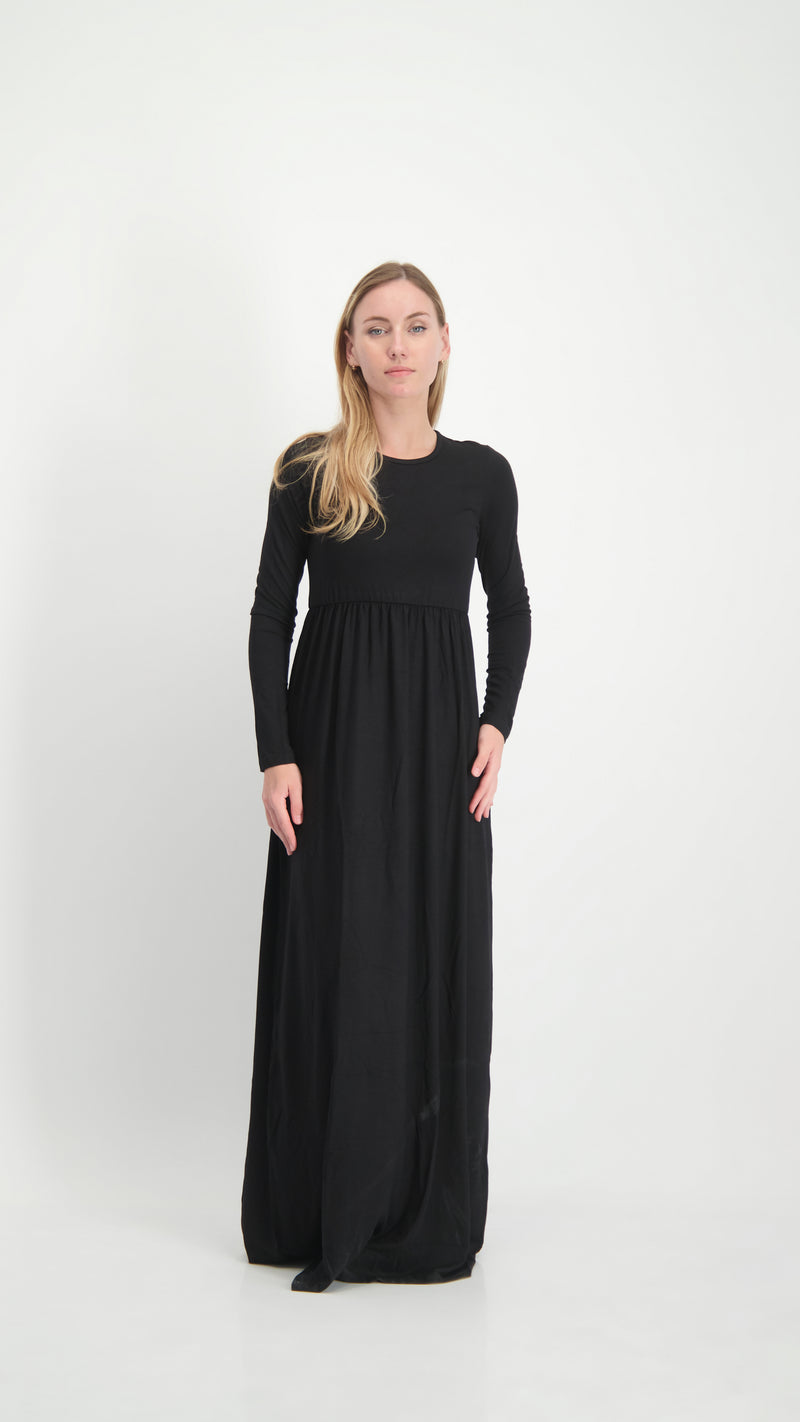 Belted Solid Maxi Dresses / Black