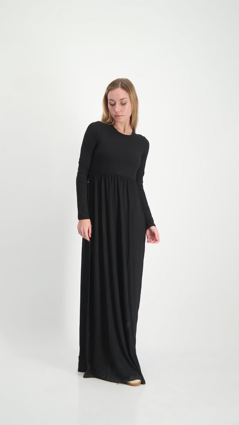 Belted Solid Maxi Dresses / Black