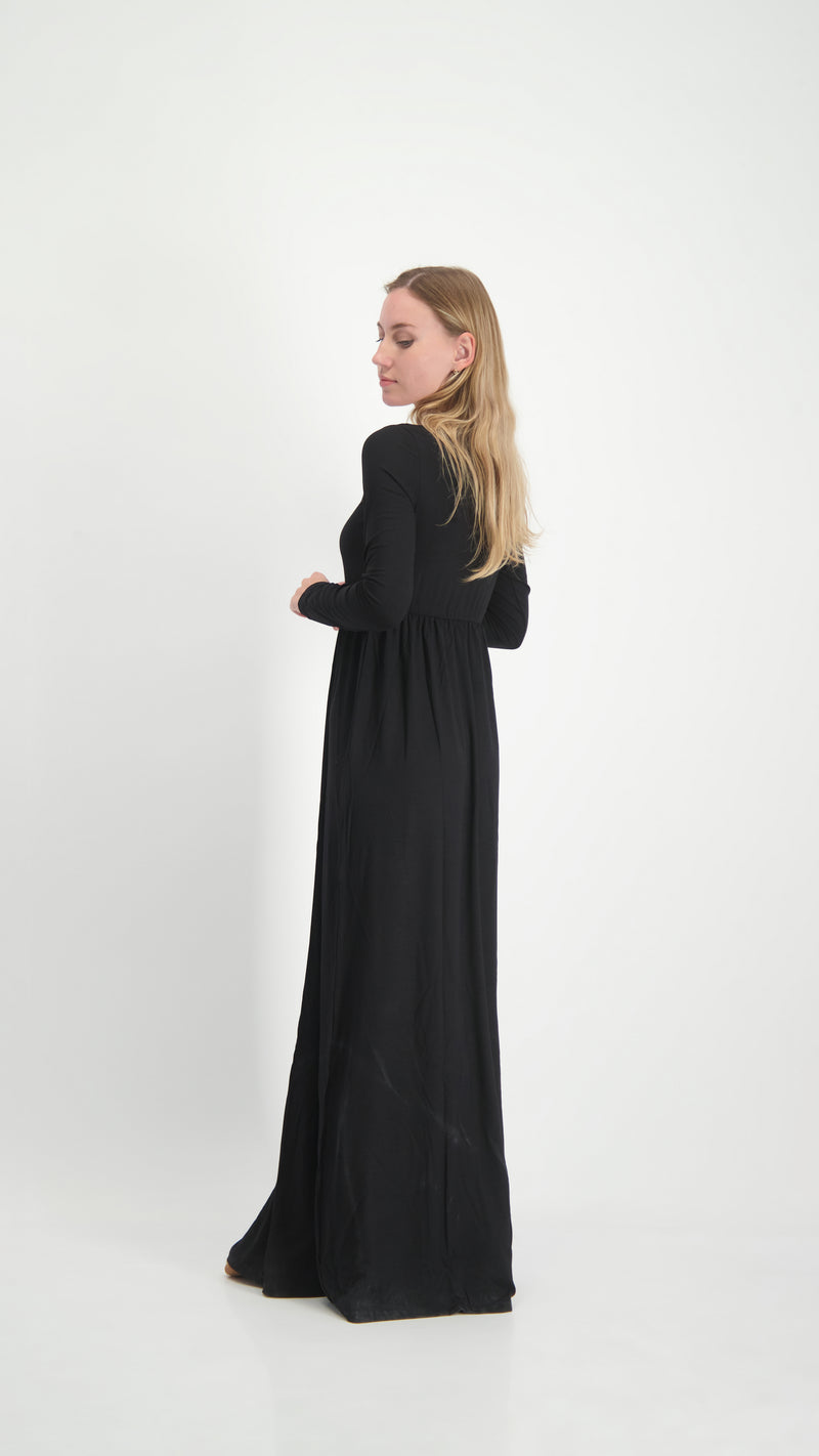 Belted Solid Maxi Dresses / Black