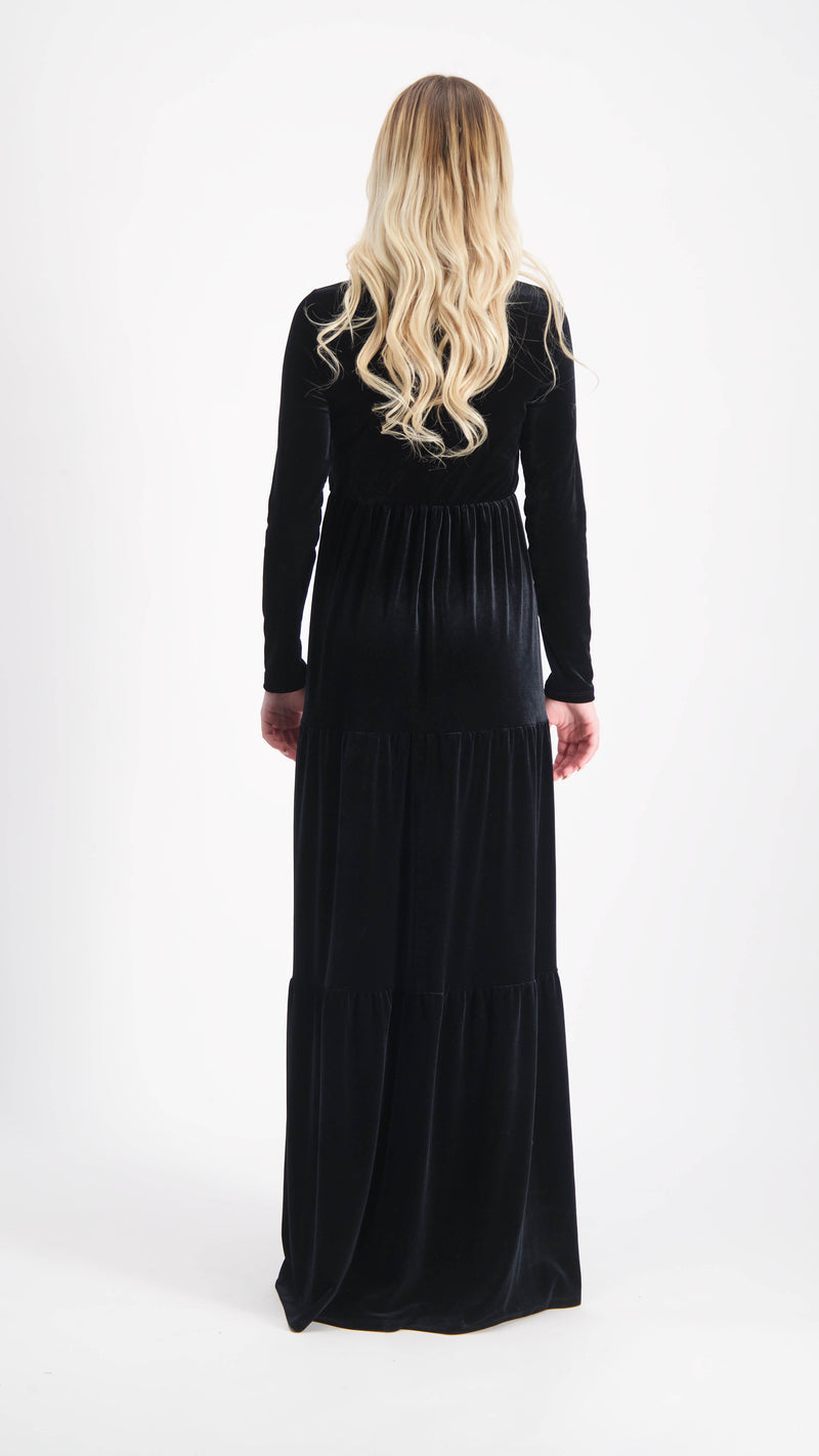 Velvet Maxi Layers Dress / Black