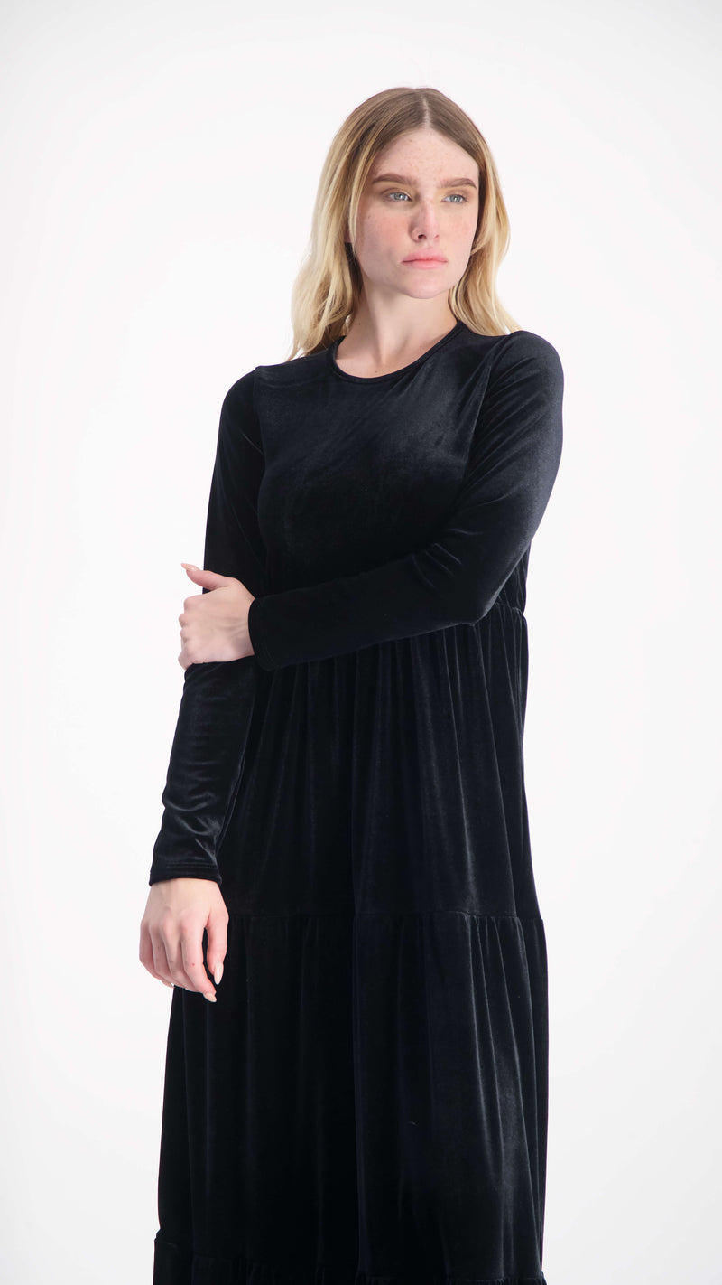 Velvet Maxi Layers Dress / Black
