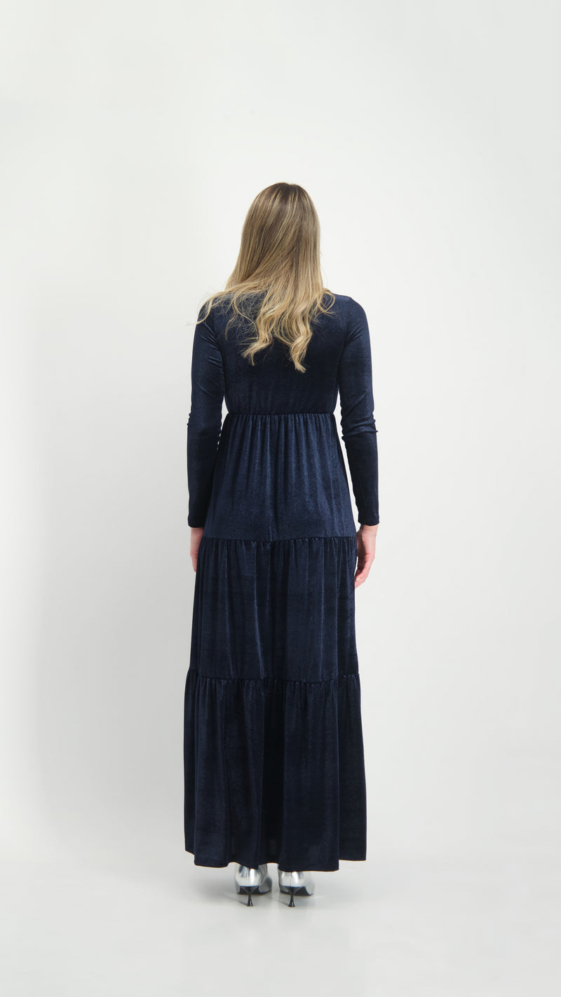 Velvet Maxi Layers Dress / Navy Shine