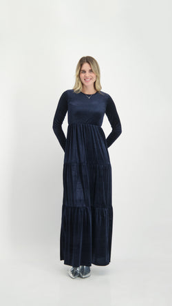 Velvet Maxi Layers Dress / Navy Shine