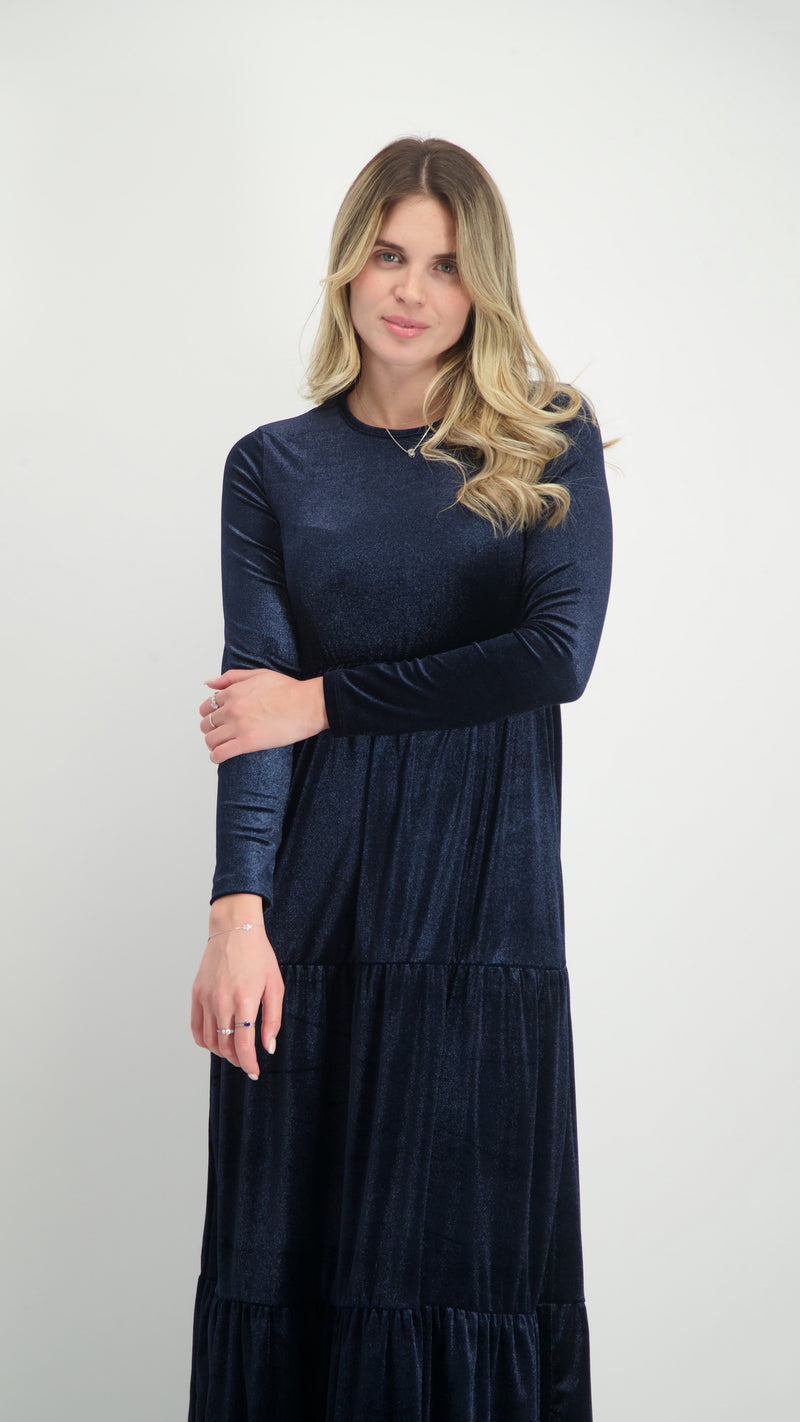 Velvet Maxi Layers Dress / Navy Shine