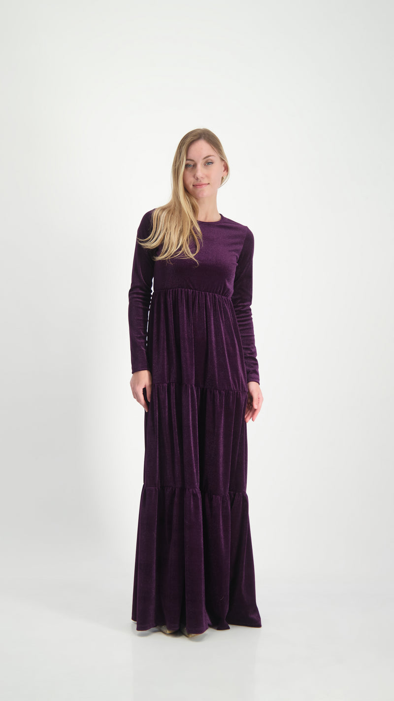 Velvet Maxi Layers Dress / Plum Shine