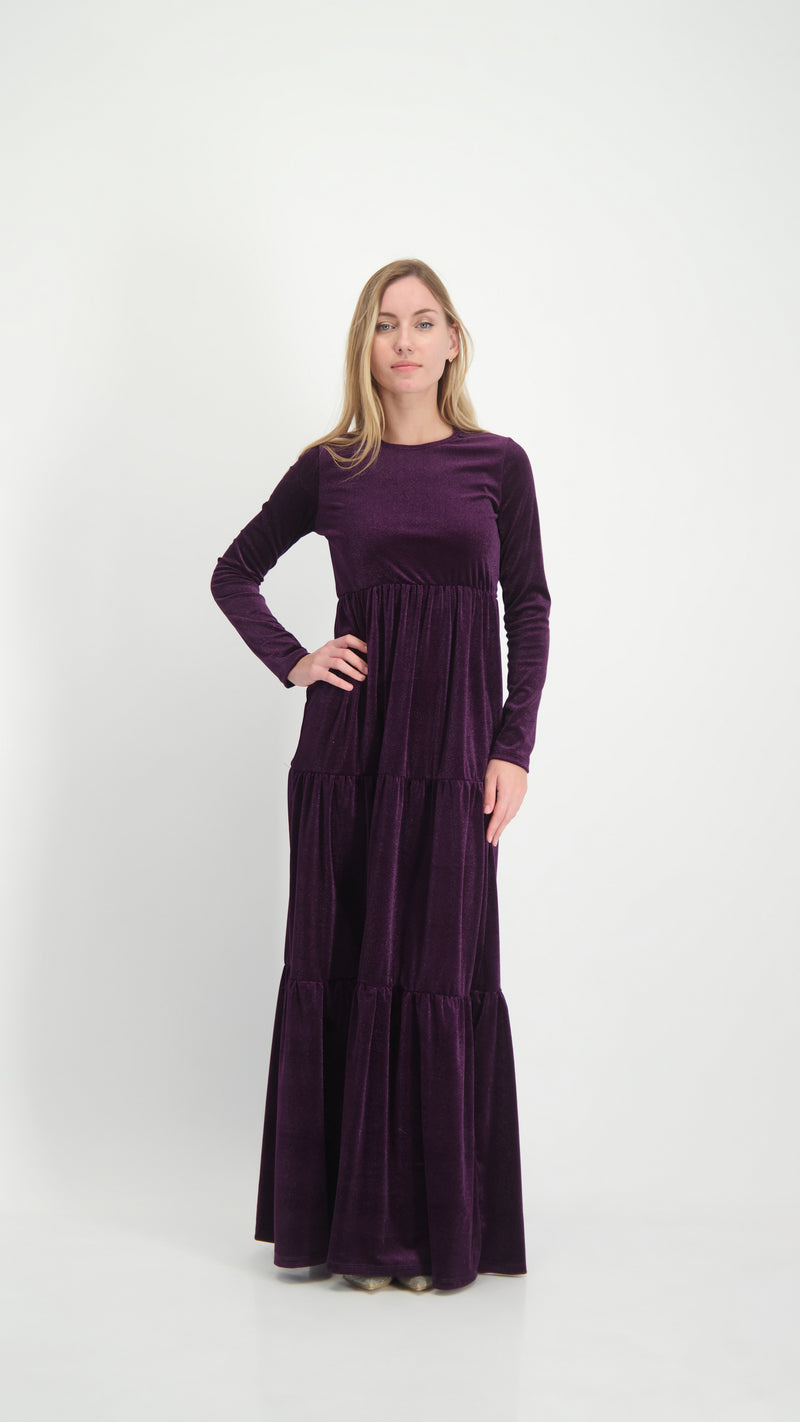 Velvet Maxi Layers Dress / Plum Shine