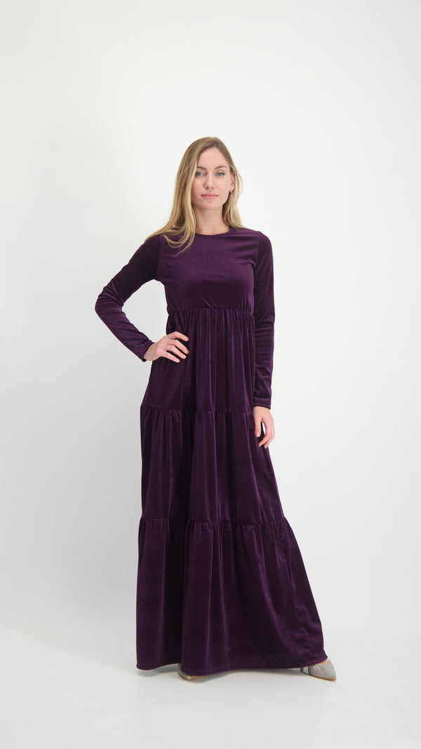 Velvet Maxi Layers Dress / Plum Shine