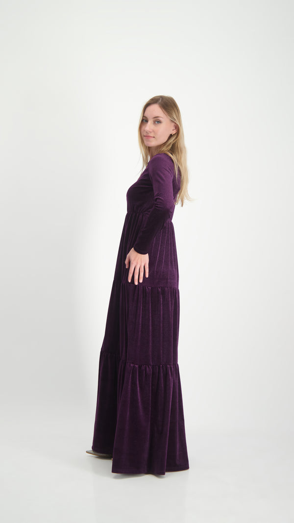 Velvet Maxi Layers Dress / Plum Shine