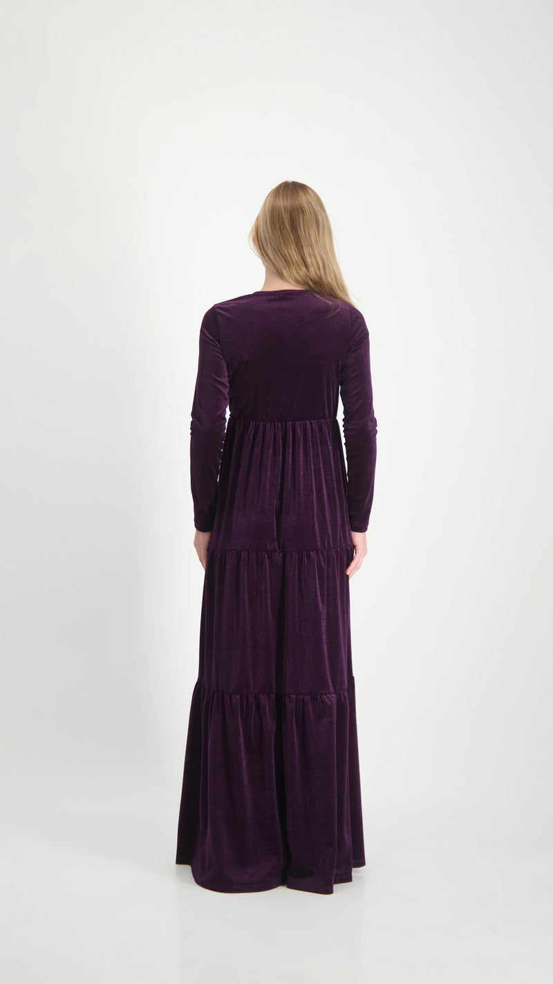 Velvet Maxi Layers Dress / Plum Shine