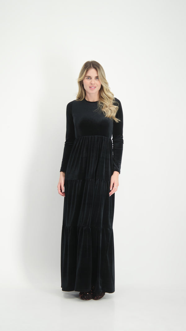 Velvet Maxi Layers Dress / Black