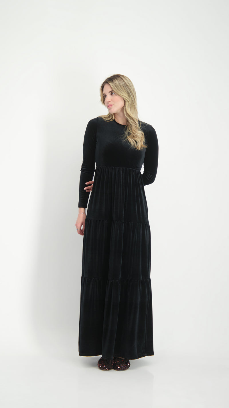 Velvet Maxi Layers Dress / Black