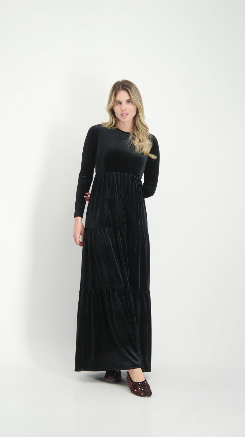 Velvet Maxi Layers Dress / Black