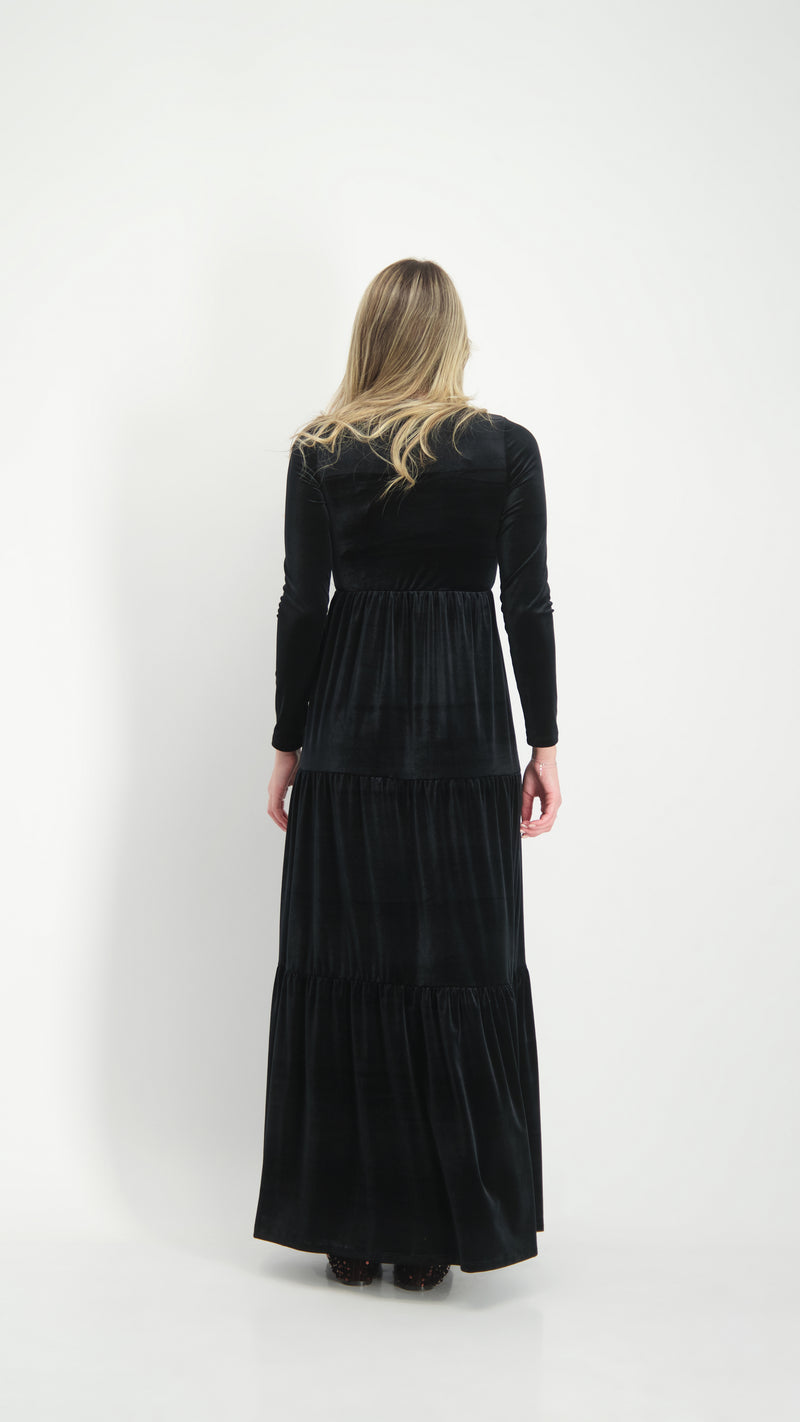 Velvet Maxi Layers Dress / Black