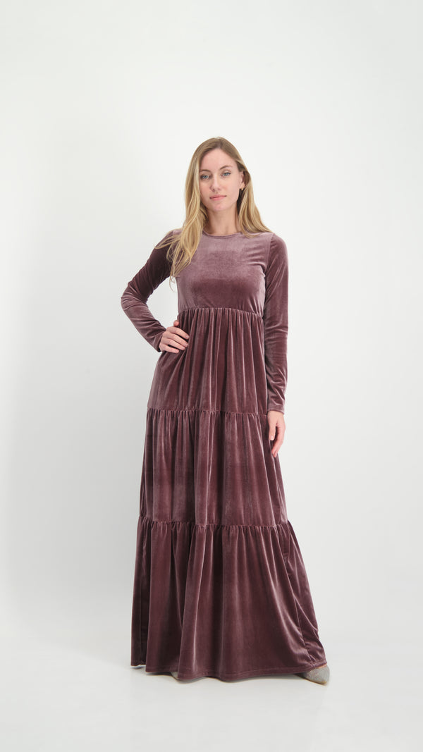 Velvet Maxi Layers Dress / Pudra