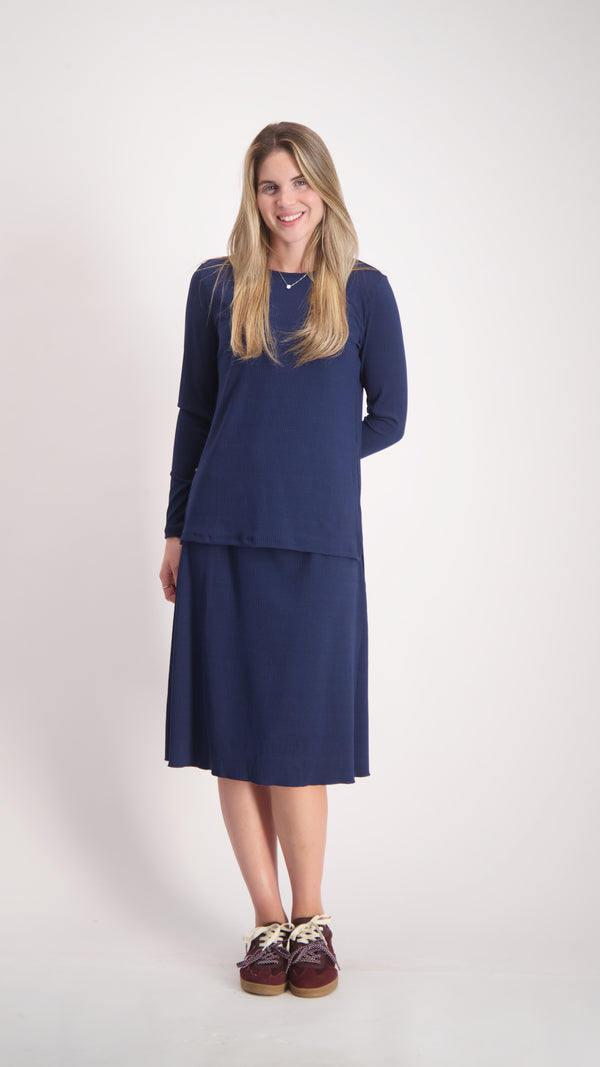 Ribbed A-line Skirt / Navy