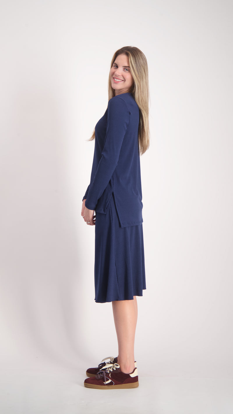 Ribbed A-line Skirt / Navy