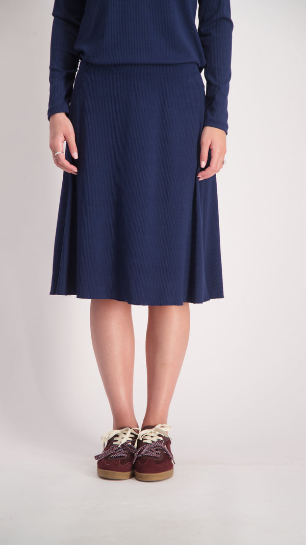 Ribbed A-line Skirt / Navy