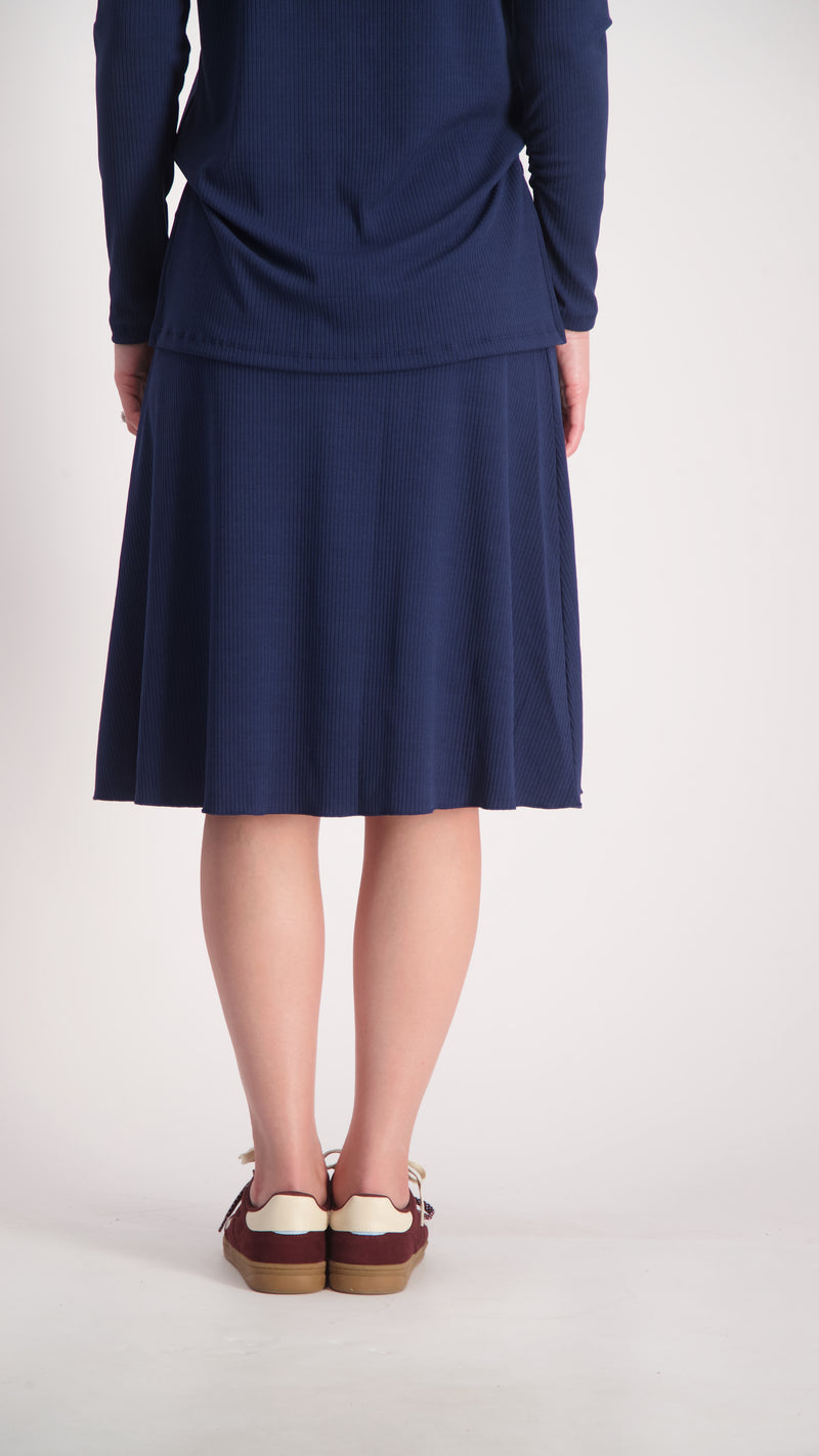 Ribbed A-line Skirt / Navy