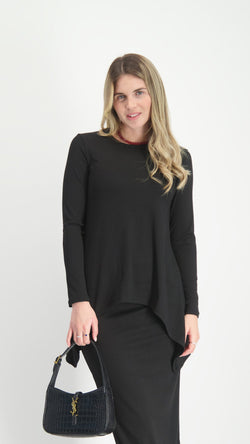 Ribbed Asymmetric T-shirt / Black