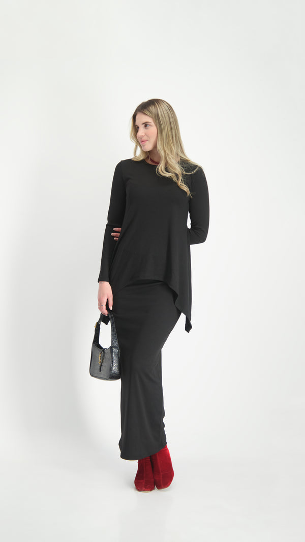 Ribbed Asymmetric T-shirt / Black