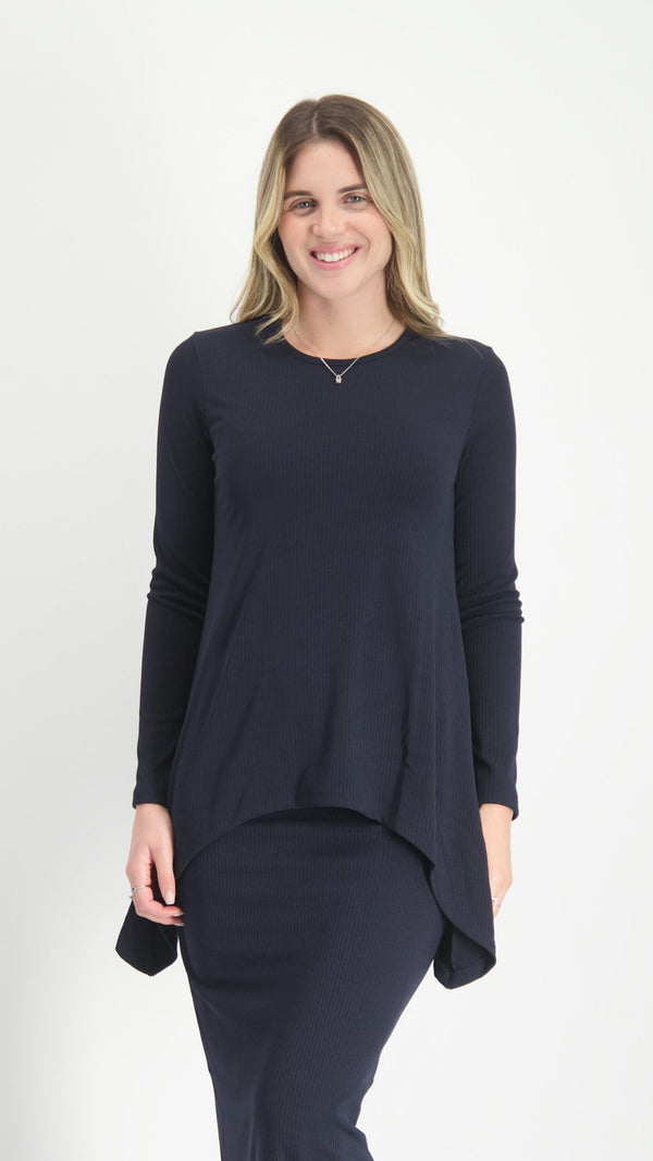 Ribbed Asymmetric T-shirt / Navy