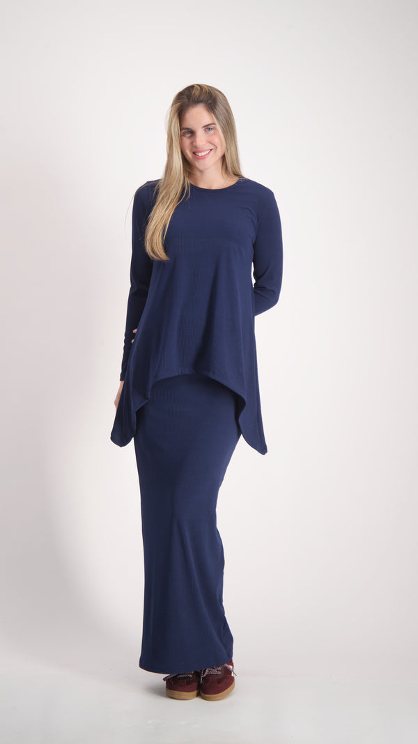 Ribbed Asymmetric T-shirt / Navy