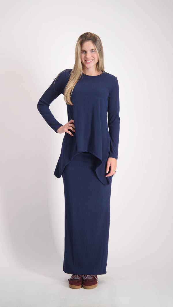 Ribbed Maxi Skirt / Navy
