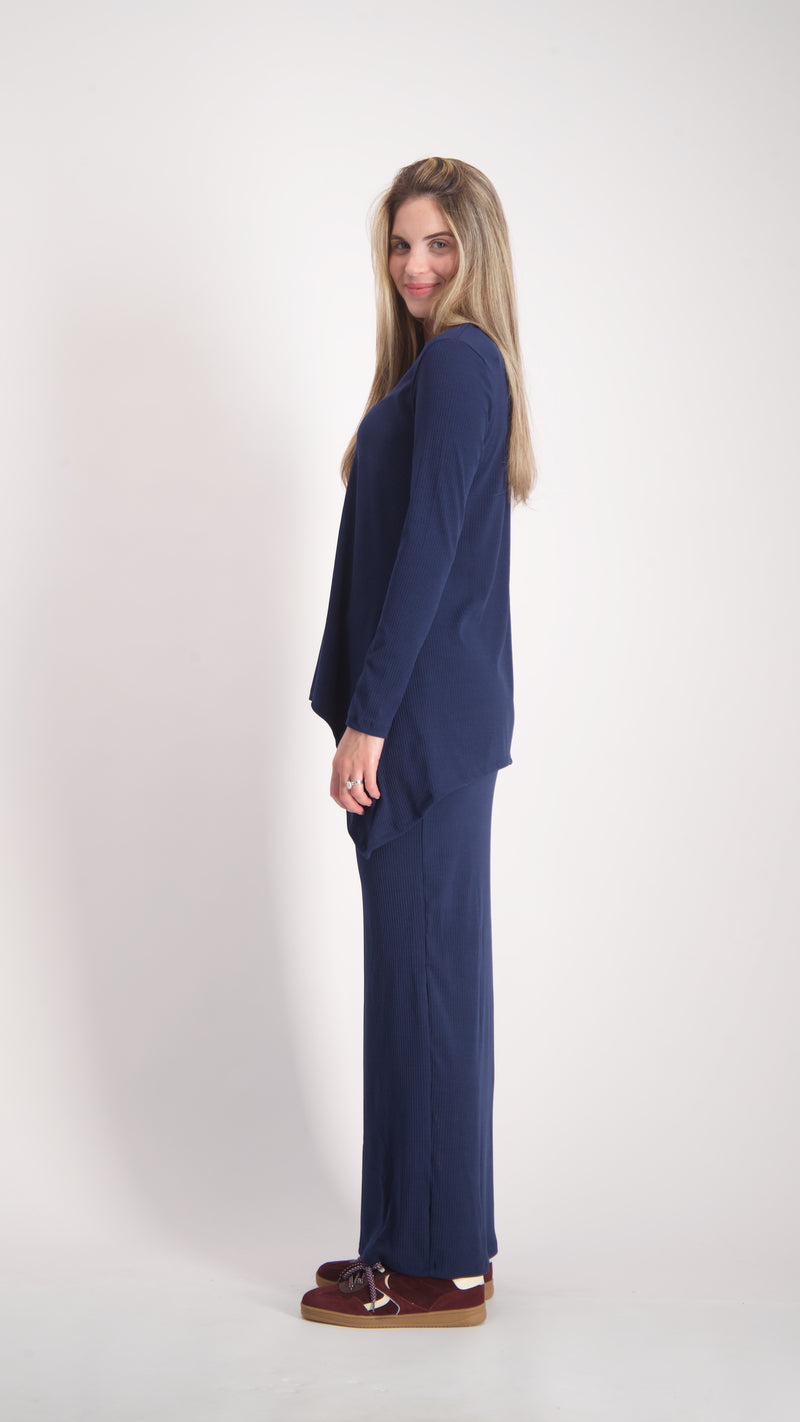 Ribbed Asymmetric T-shirt / Navy