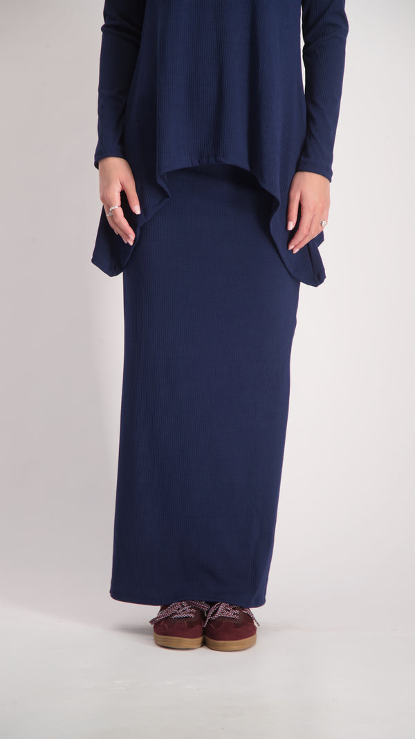Ribbed Maxi Skirt / Navy