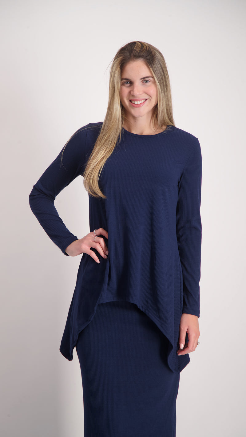 Ribbed Asymmetric T-shirt / Navy