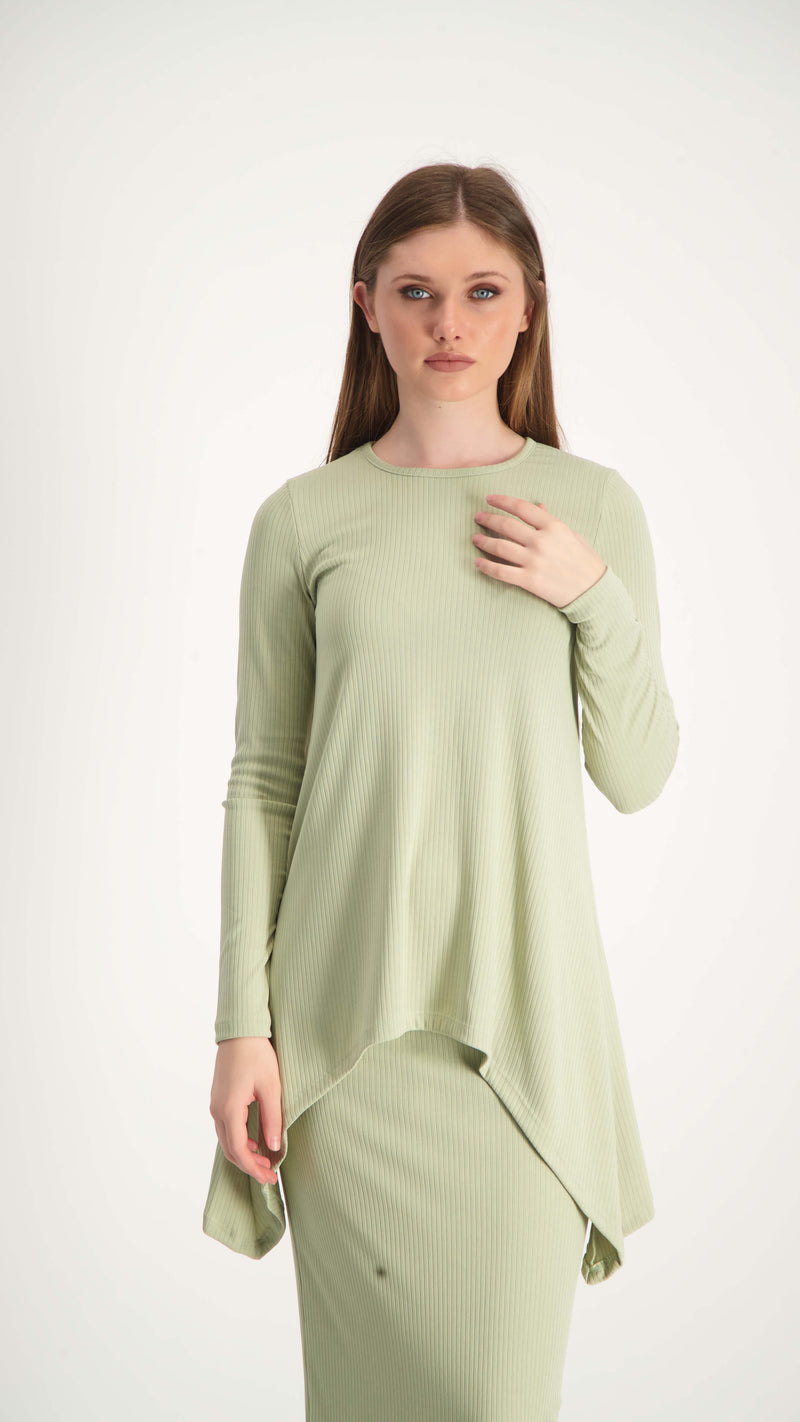 Ribbed Asymmetric T-shirt / Olive