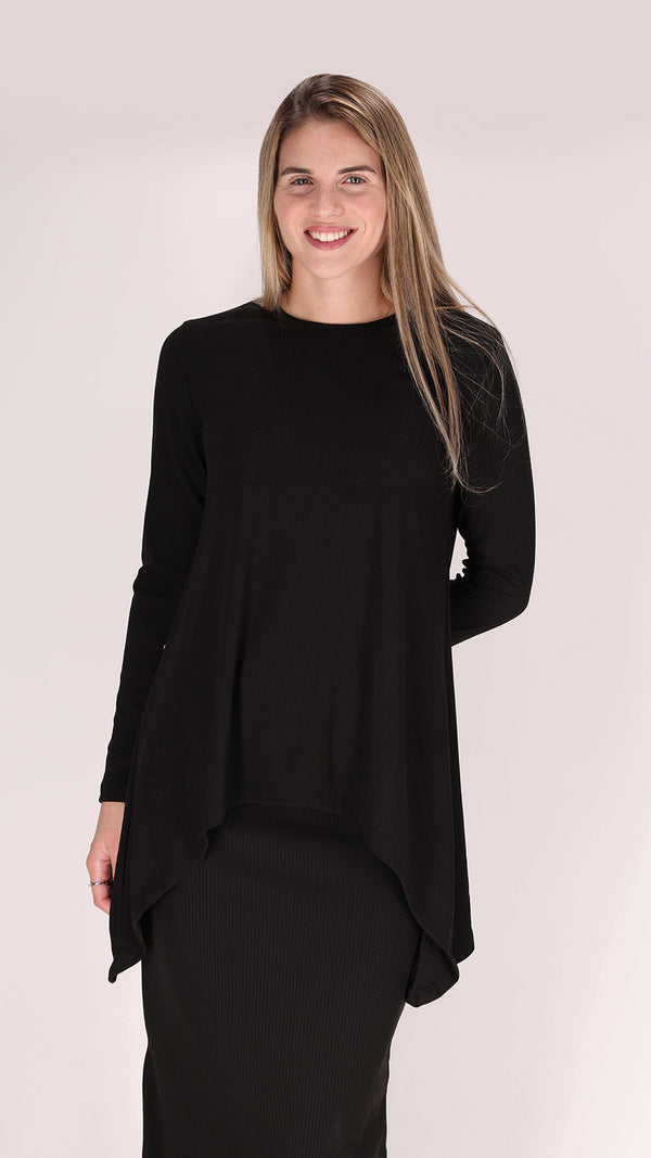 Ribbed Asymmetric T-shirt / Black