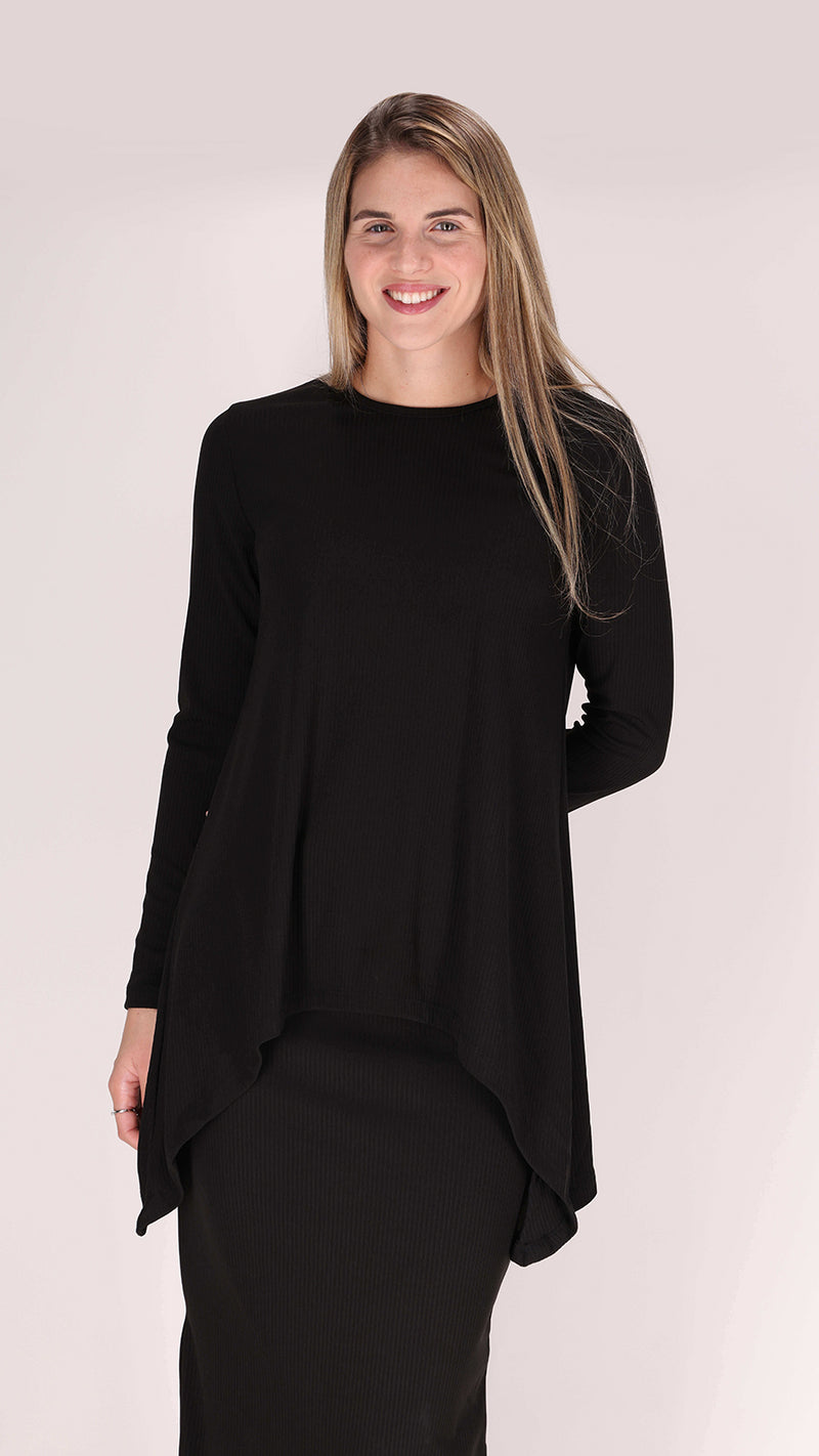 Ribbed Asymmetric T-shirt / Black