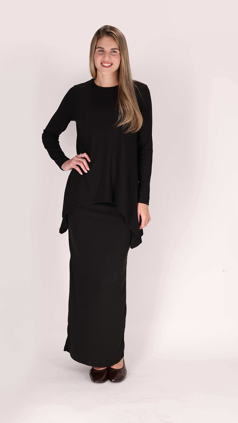 Ribbed Asymmetric T-shirt / Black