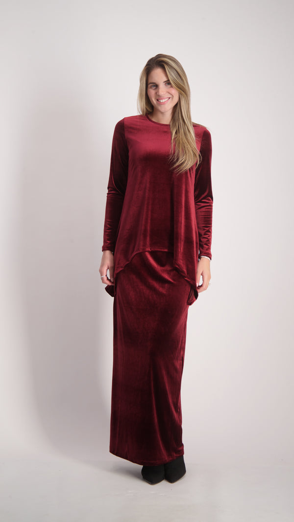 Asymmetric Velvet Set / Burgandy