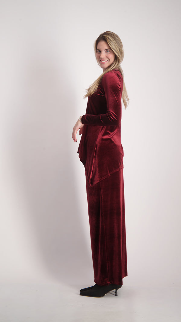 Asymmetric Velvet Set / Burgandy
