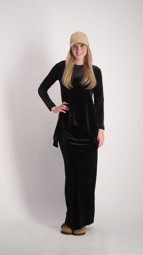 Asymmetric Velvet Set / Black