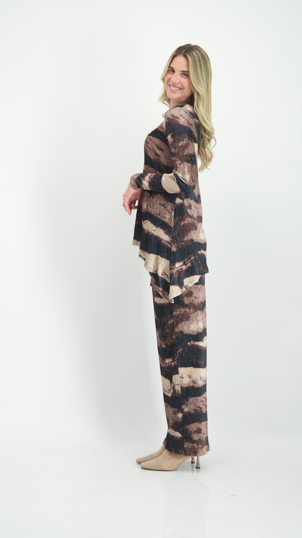 Asymmetric Ribbed Velvet Set / Brown Tie Dye