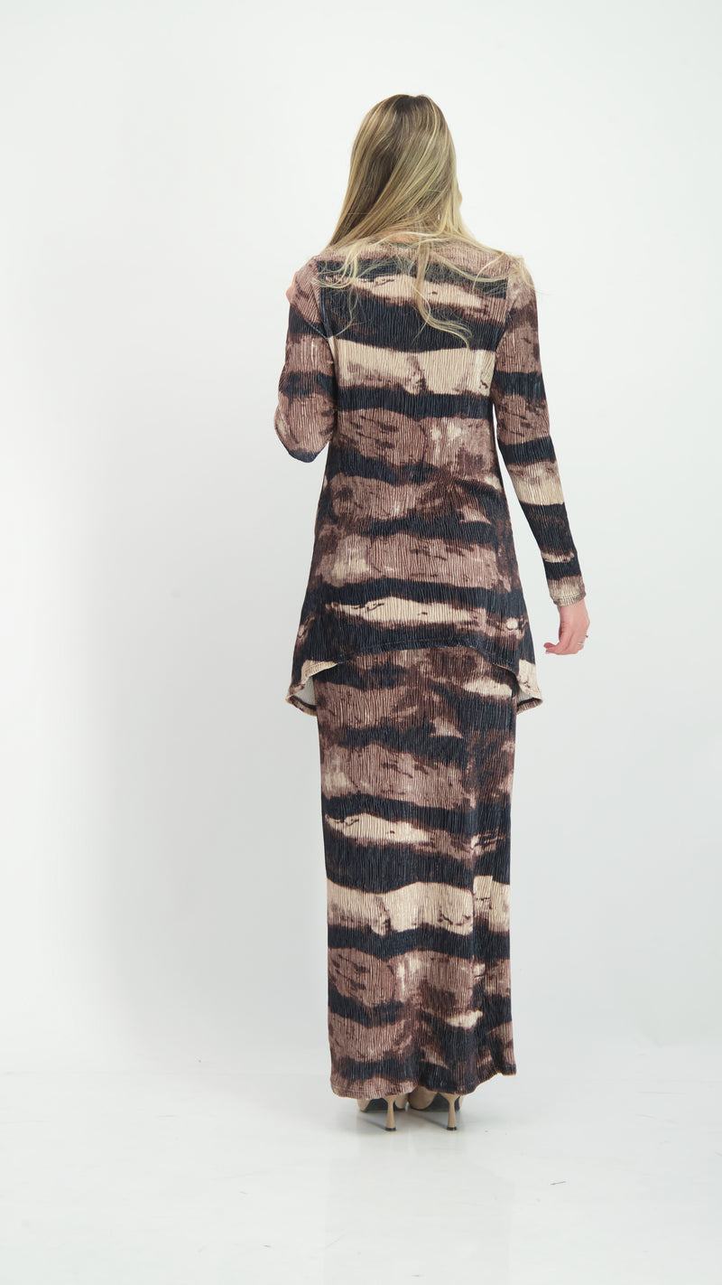 Asymmetric Ribbed Velvet Set / Brown Tie Dye