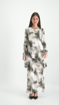 Asymmetric Ribbed Velvet Set / Black Tie Dye