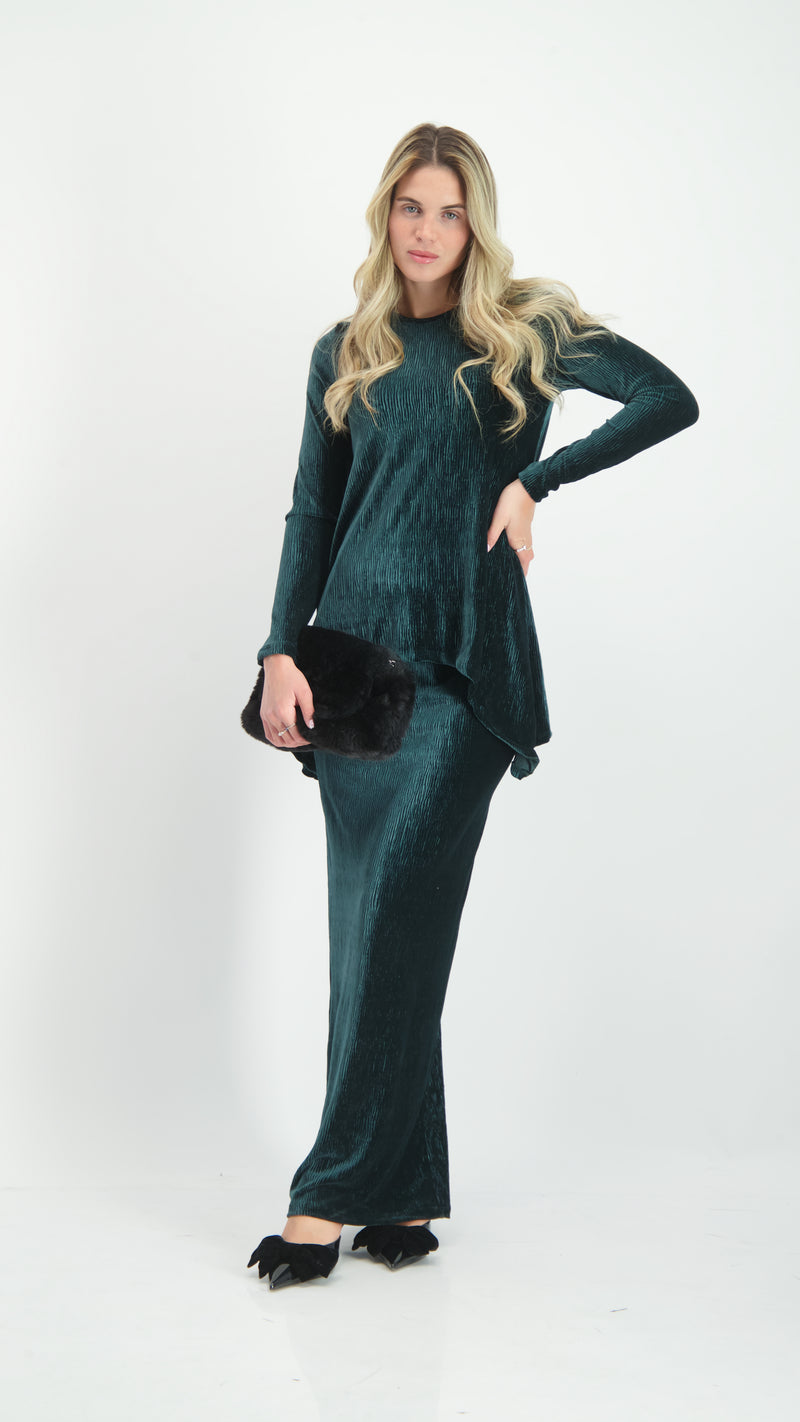 Asymmetric Ribbed Velvet Set / Green