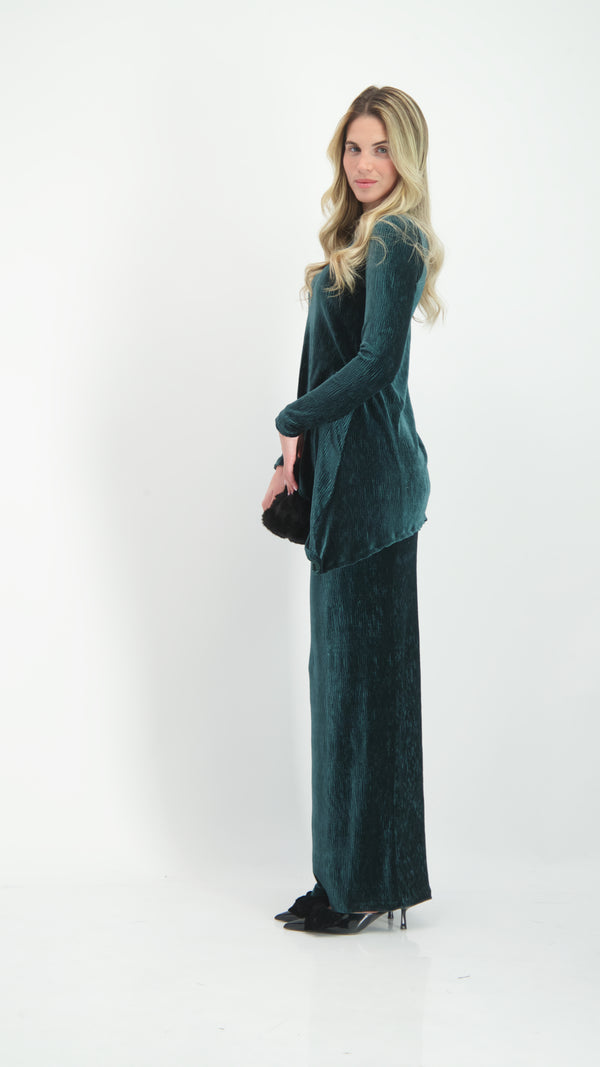 Asymmetric Ribbed Velvet Set / Green